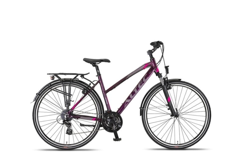 अल्टेक लेगार्डा (सीटी) एलएसएम 28 इंच महिला साइकिल वी-ब्रेक 24 स्पीड। जामुनी गुलाबी