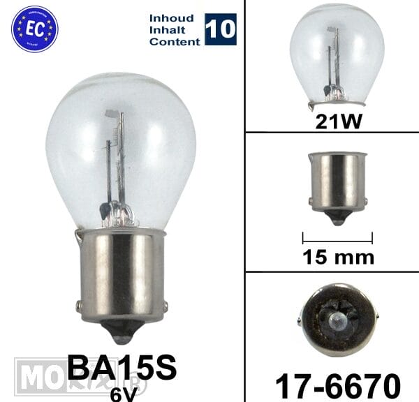 17-6670 LAMP BA15S  6V 21W FLOSSER CE (10)