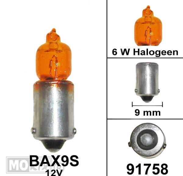 91758 LAMP BAX9S H6W 12V 6W HALOGEEN ORANJE (1)
