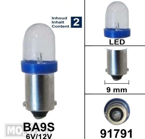 91791 LAMP BA9S  6V/12V LED BLAUW BOLLARD (2)