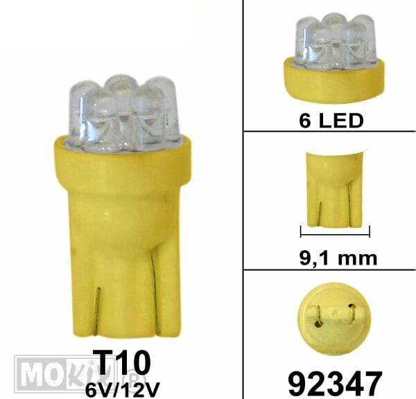92347 LAMP T10  6V/12V 6 LED ORANJE BOLLARD (1)
