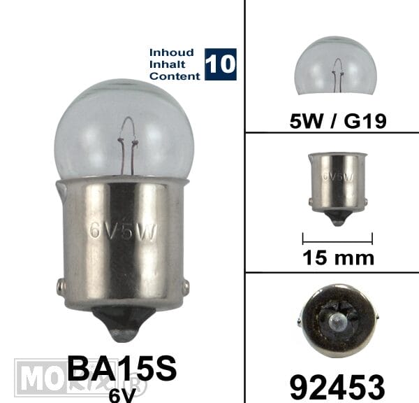 92453 LAMP BA15S  6V  5W G19 (10)