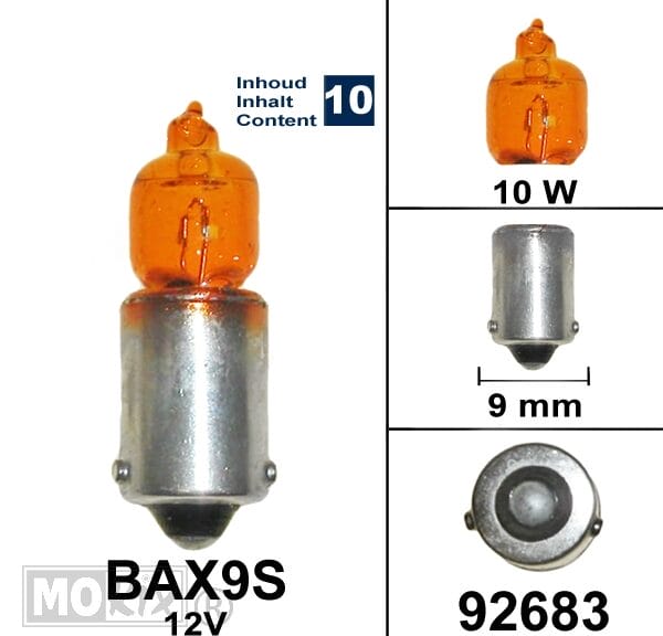 92683 LAMP BAX9S 12V 10W ORANJE (10)