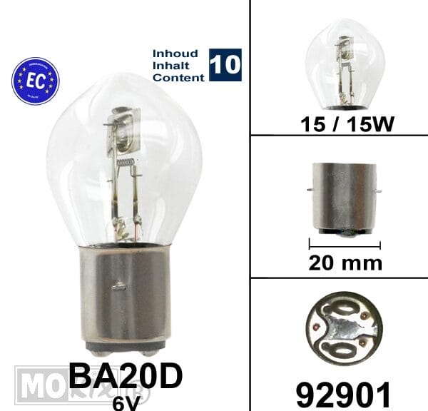 92901 LAMP BA20D  6V 15/15W CE keur (10)
