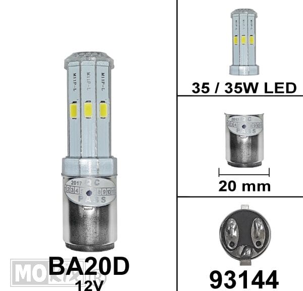 93144 LAMP BA20D 12V 35/35W (10W LED) rainbow (1)