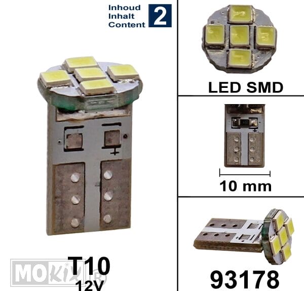 93178 LAMP T10  12V LED SMD WIT BOLLARD (2)