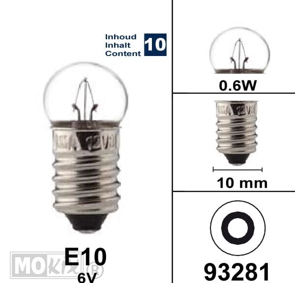 93281 LAMP E10  6V 0.6W (10)