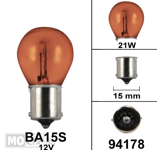 94178 LAMP BA15S 12V 21W CE keur AMBER (1)