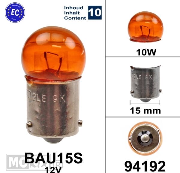 94192 LAMP BAU15S 12V 10W ORANJE CE (10)