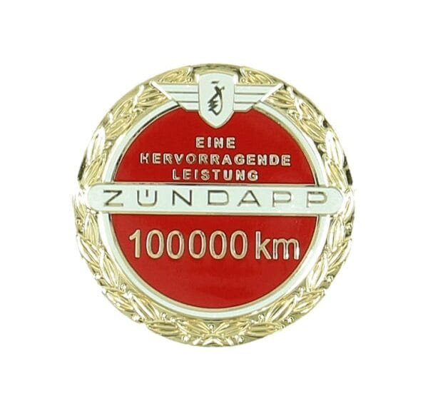 sticker logo 100.000 km Jubileum incl. speldje rood past op zundapp