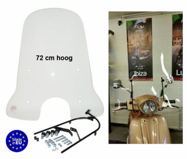 windscherm + bev. set hoog (made in EU) gts bravo/ iva ibiza/razzo lucca 72cm helder